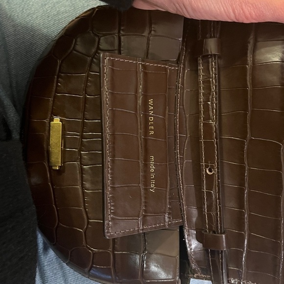 WANDLER croc embossed chocolate brown Anna crossbody flap bag / clutch EUC - Picture 6 of 13